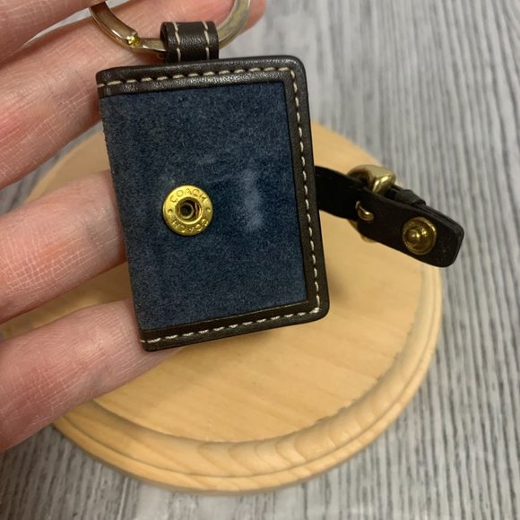 Rare Coach Suede Leather Navy Blue On Brown Mini Picture Frame Keychain Keycharm - Picture 7 of 12